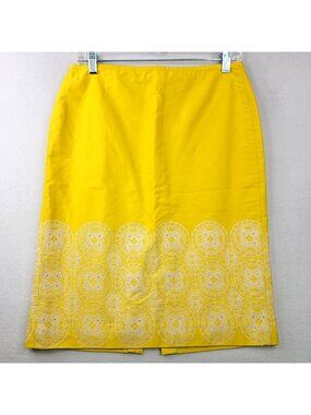 Talbots Embroidered Pencil Skirt Sze 4 Yellow Romantic Feminine Festive Colorful